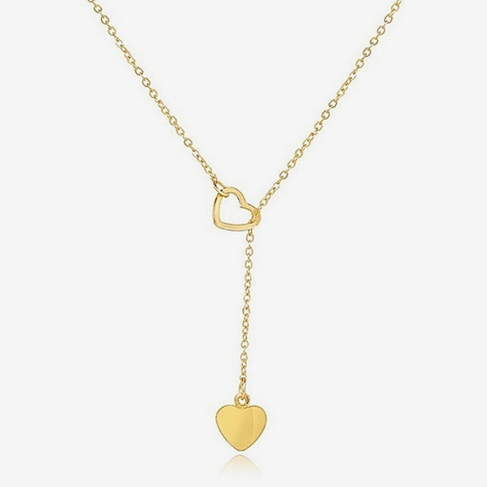 Gold Lariat Heart Pendant Necklace